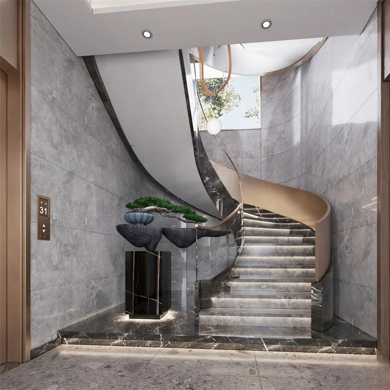 Steel spiral stone staircase new design  railing