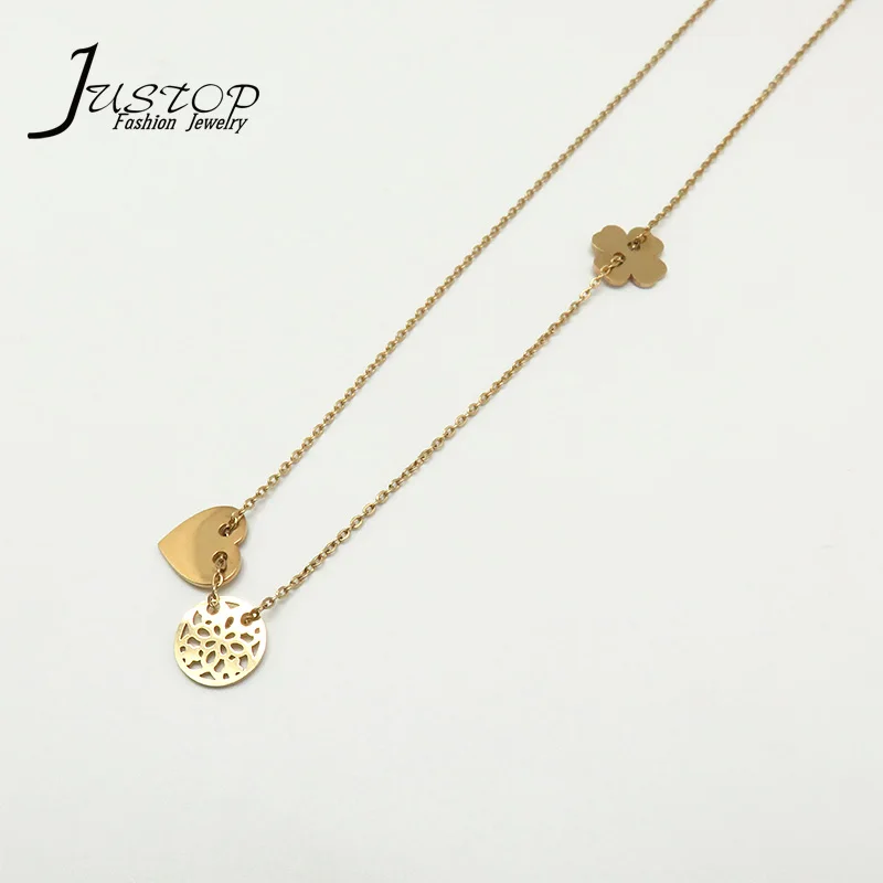 Из нержавеющей стали, покрытой 18 К золотом ювелирные изделия ожерелья с тремя Кулоны из нержавеющей стали