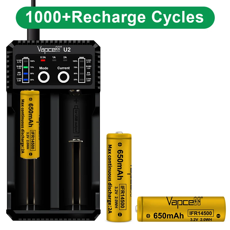 Vapcell 14500 3 2 V rechargrebel литий-ионная батарея IFR14500 650mAh 2A LIFEPO4 AA батареи для фонарика
