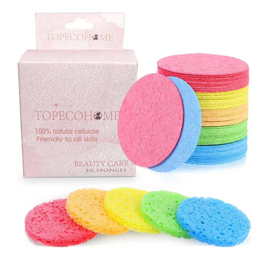 Topeco Compressed Facial Sponges For Daily Cleansing Skin Care & Tools(Facial) Rounded Rectangular Compressed Cellulose Sponge