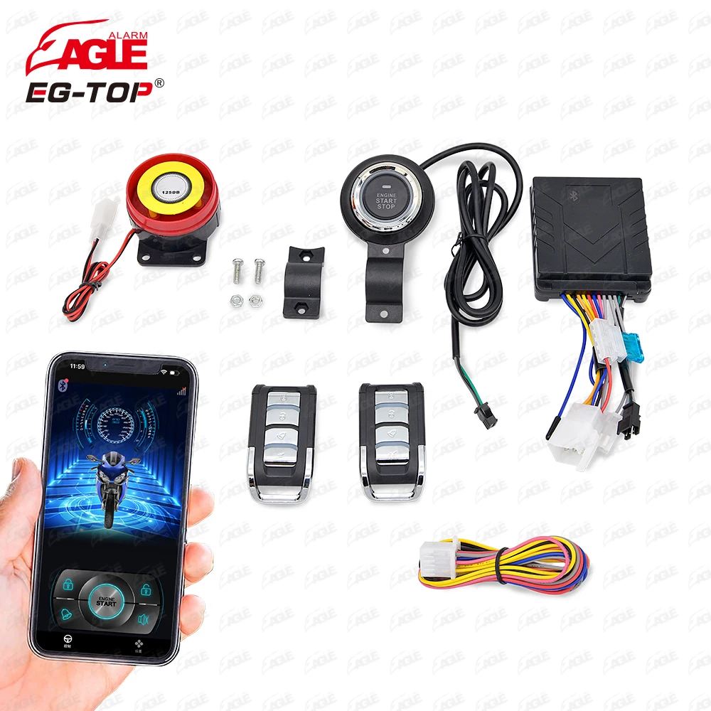 New high quality 2 remote control engine start one click push button start mobile phone APP BT PKE alarm system motorcycle