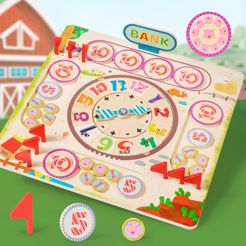 Tabletop game for kids with a farm theme for multiplayer beginner math addition and subtraction arithmetic games wooden toys