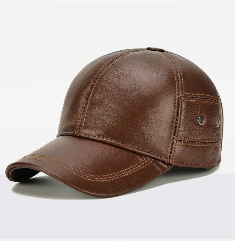 R063B Genuine Leather Hat Male  Baseball Cap Outdoor Leisure Sport Fashion All-match Hat Leather Baseball Hats