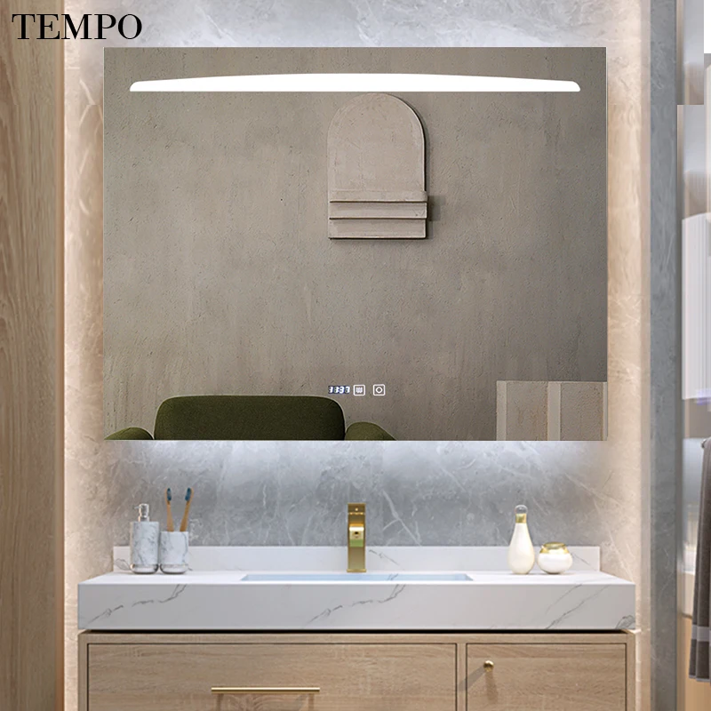 Waterproof Bluetooth Time Display Defogger 3-color Changeable Led Bathroom Vanity Smart Mirror WIth Led Light