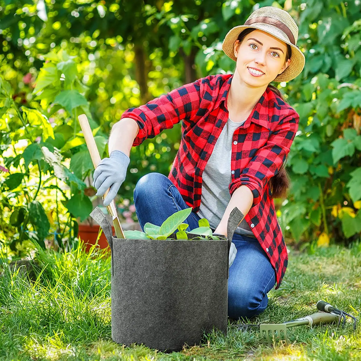 3 gallon Double layer knit durability and breathability Fabric Garden Grow Bag For Plant With Handles