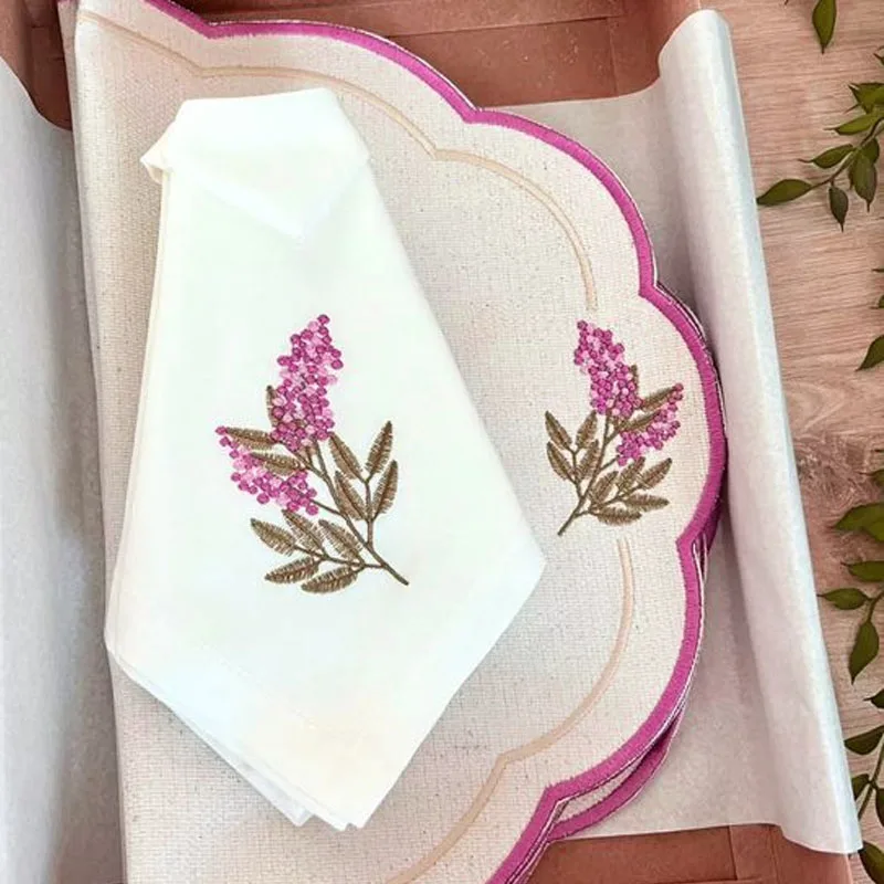 100% linen table napkin with hand hemstitch embroidery