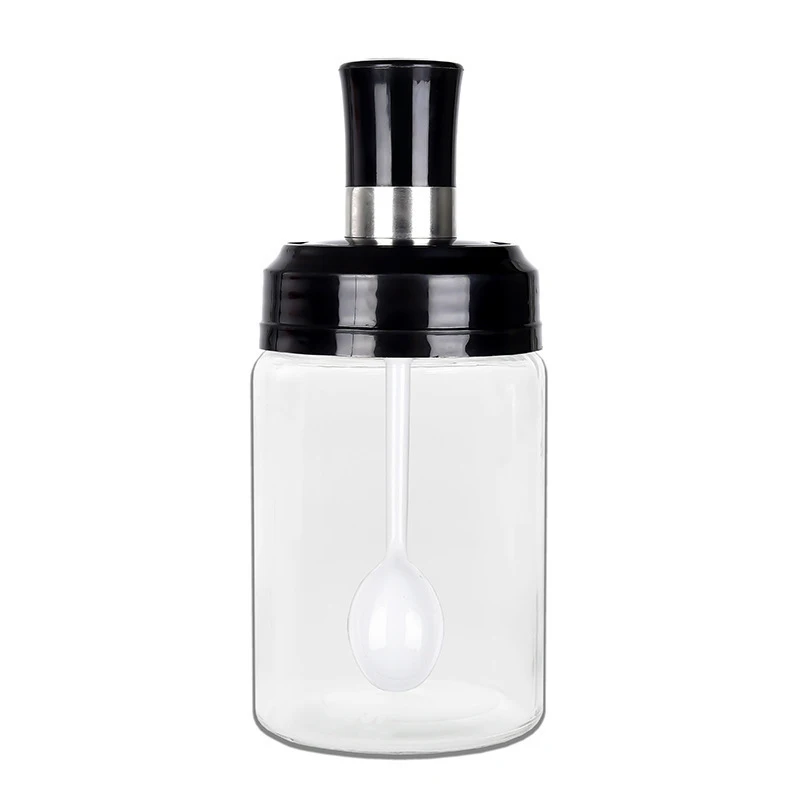 Spoon and cover integrated black plastic liquid condiment bottle pepper
