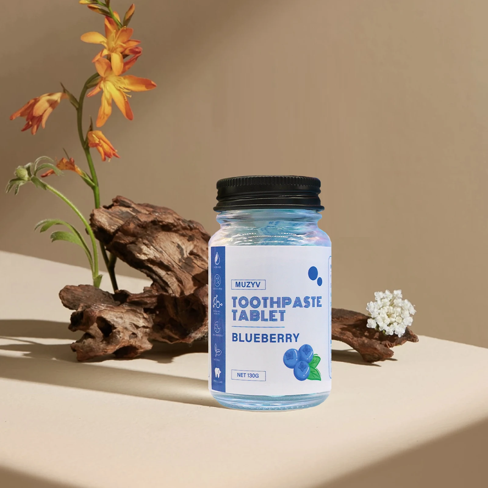 Muzhv Toothpaste Bits with Nano Hydroxyapatite - Eco and Travel-Friendly Whitening Toothpaste Tablets (Mint) 62 Count