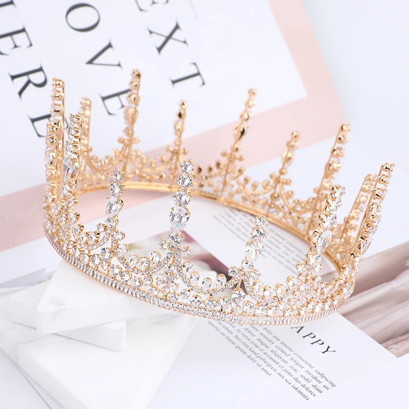 Platinum Plated/Gold Plated Zircon Crowns Wedding Tiaras And Crown Bridal Tiara Princess Queen Corona Pageant Crown Full Round