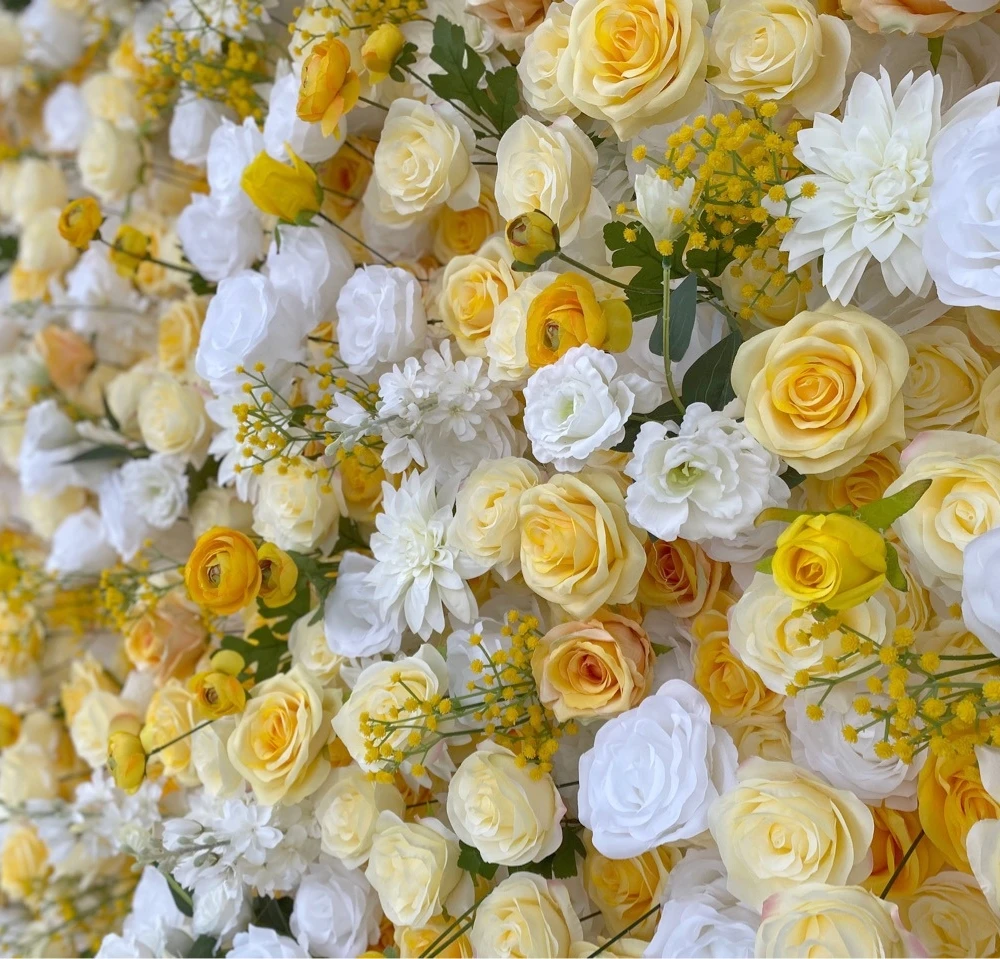 Party Rentals Yellow Flowers Artificial Floral Backdrop 5d Faux Roses Flower Wall 8ft x 8ft Wedding Background for Photography