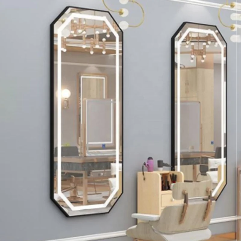 Styling Barber Salon Furniture Wall Mounted Hairdressing Makeup Led Beauty Salon Mirror High Quality Large Full Length Black