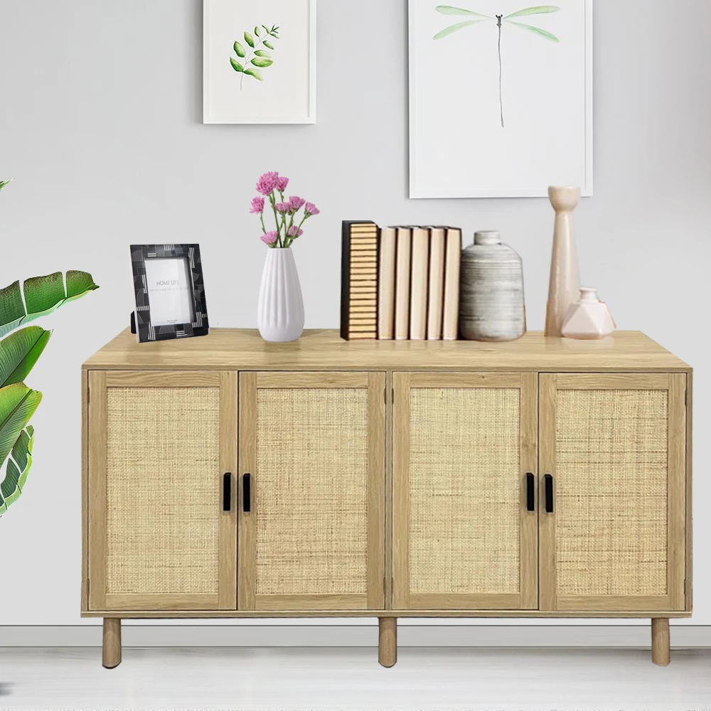 Youlike Customized Solid Wood Buffet Cabinet Sideboard Storage with PE Rattan Decor Doors