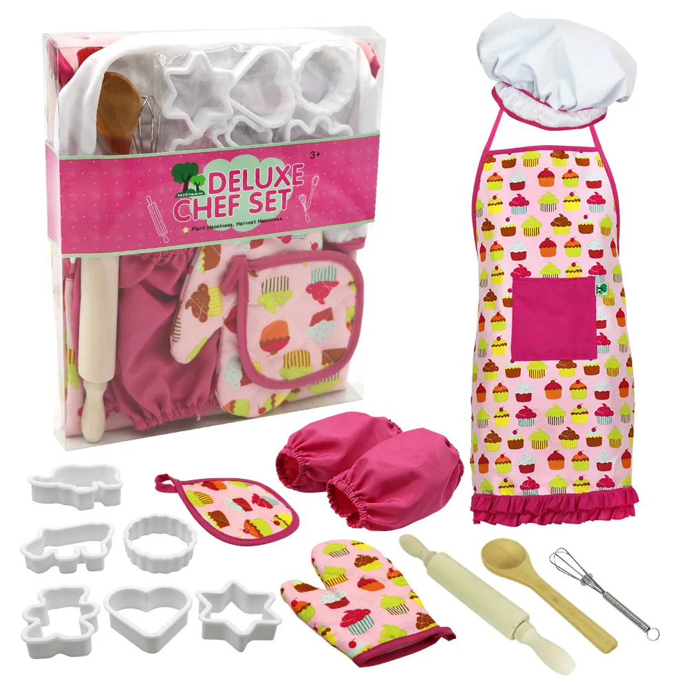 Pretend Play Preschool Kitchen Toys Mini Kitchen Real Cooking Set for Kids with Apron and Chef Hat