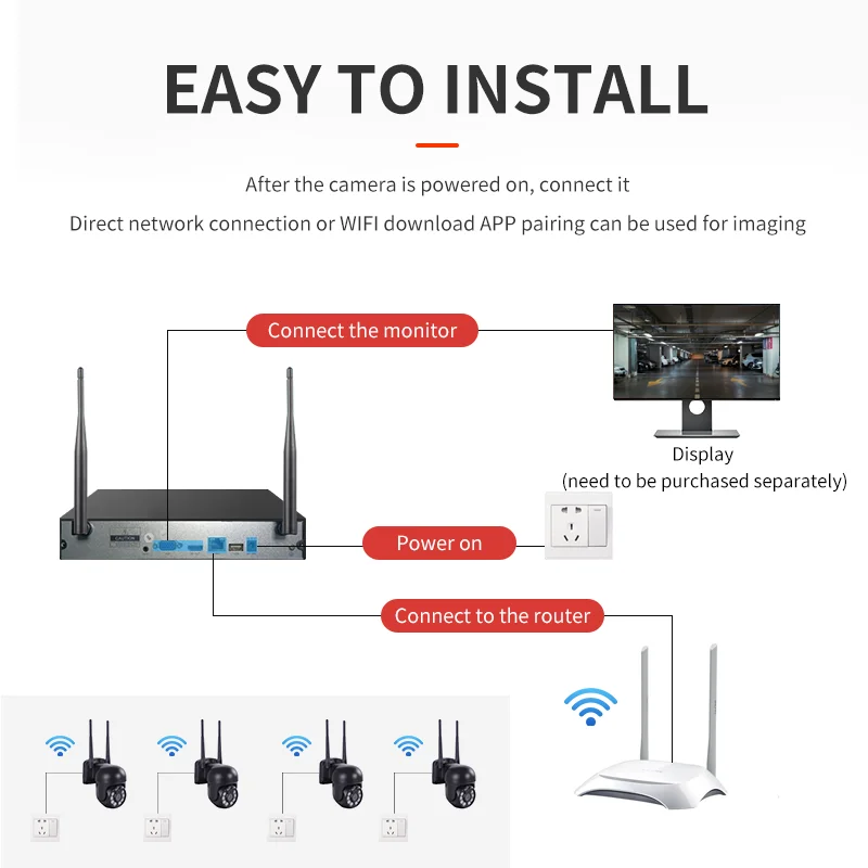 Fengtaida Tuya AI Home Security 8CH Wireless CCTV Camera System 5MP HD Waterproof WiFi NVR Kit Outdoor IP Bullet Camera