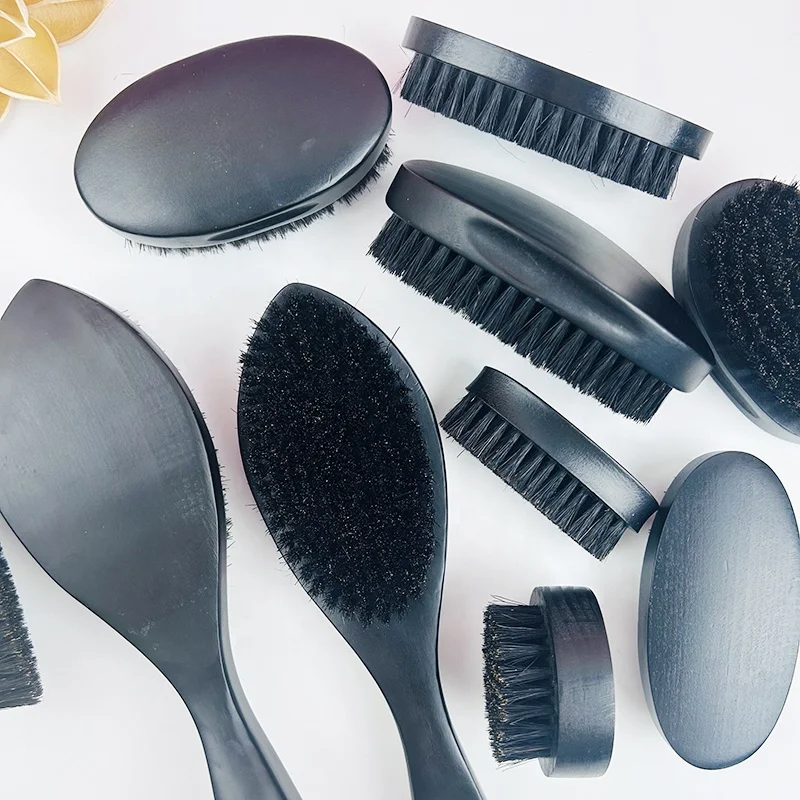 100% Natural Boar Bristle Beard Brush Mens Shaving Brush Wooden Handle Curved Custom Beard Care Wave Brush