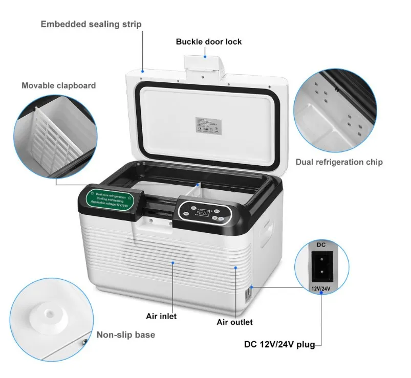 12L 18L dc 12v/24v manufacturer mini car heating digital display refrigerator dual core semiconductor electronic fridge portable