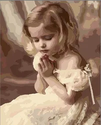 Pure Cute Little Girl Folded Hands Prayer Portrait DIY Numbered Painting Home Decor Art