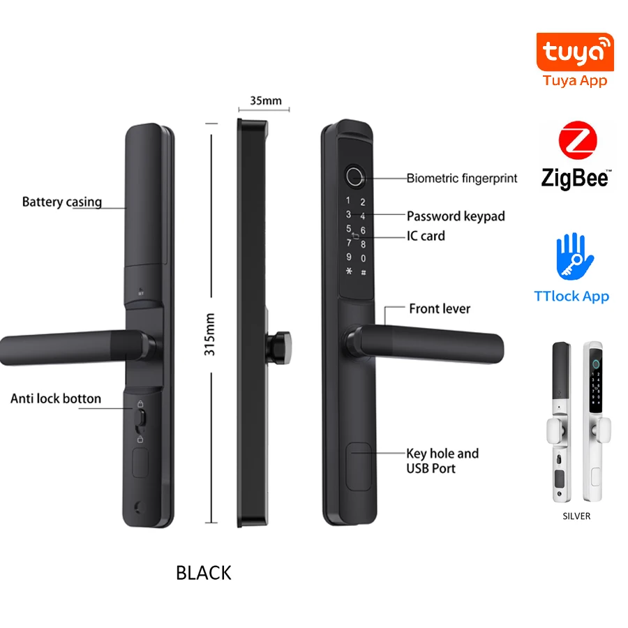 waterproof outside smart door lock tuya zigbee slide glass door ble cabinet remote control european double sided iron metal outd