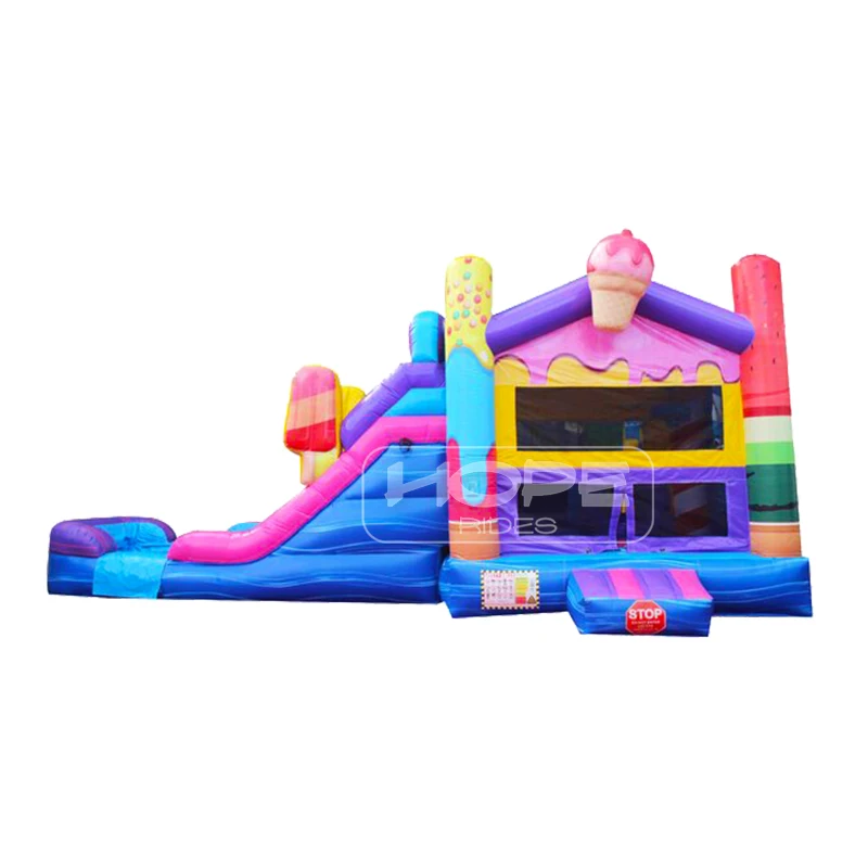 Custom Commercial PVC Party Rental Bouncer Awesome Bouncy Castle Combo Ice Cream Inflatable Bounce Houses with Slide