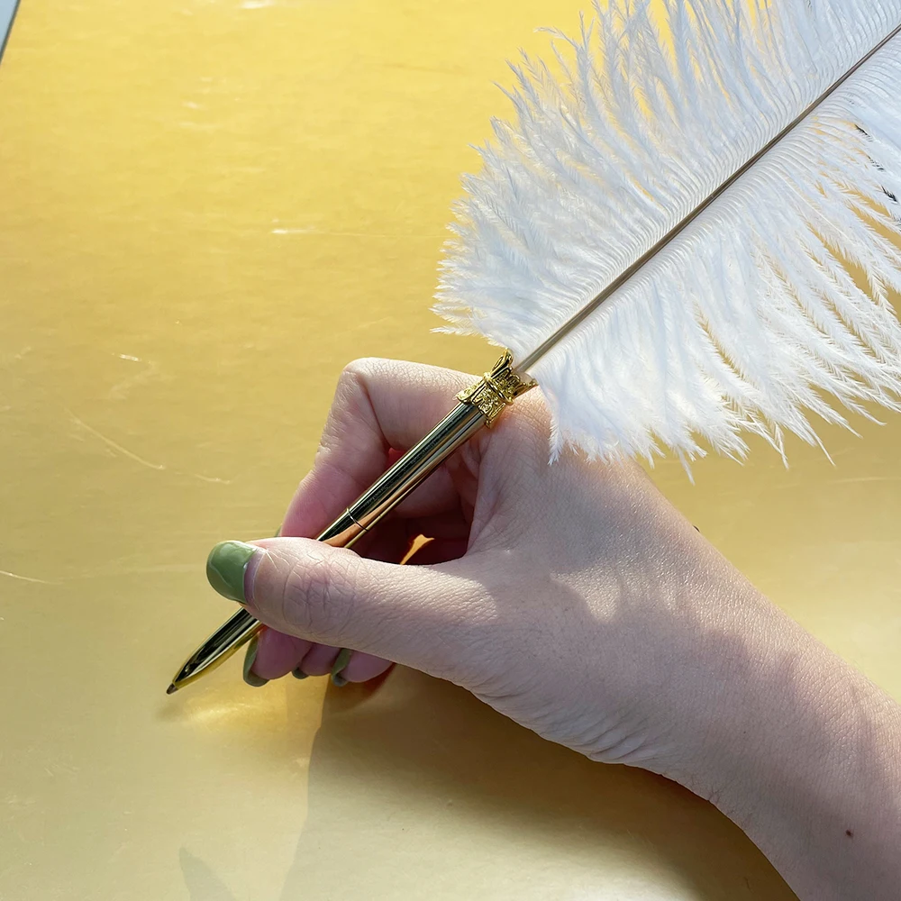 2024 Hot Selling Soft Fluffy Nature Ostrich Feather Ballpoint Pen for School Office Wedding Party Gift