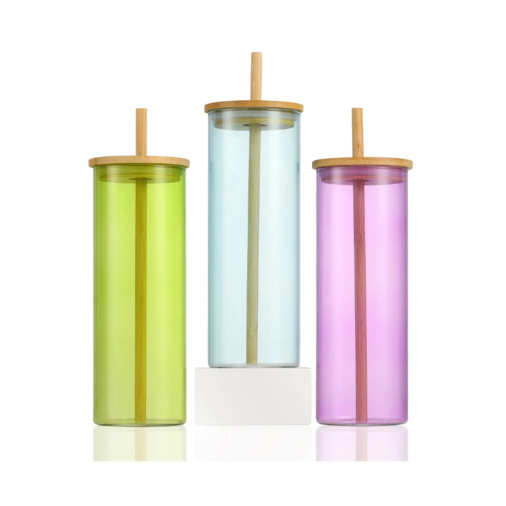 Ultra-Low Shipping Cost Blank Transparent Juice Milk Glass Can Cup With Bamboo Lid And Straw