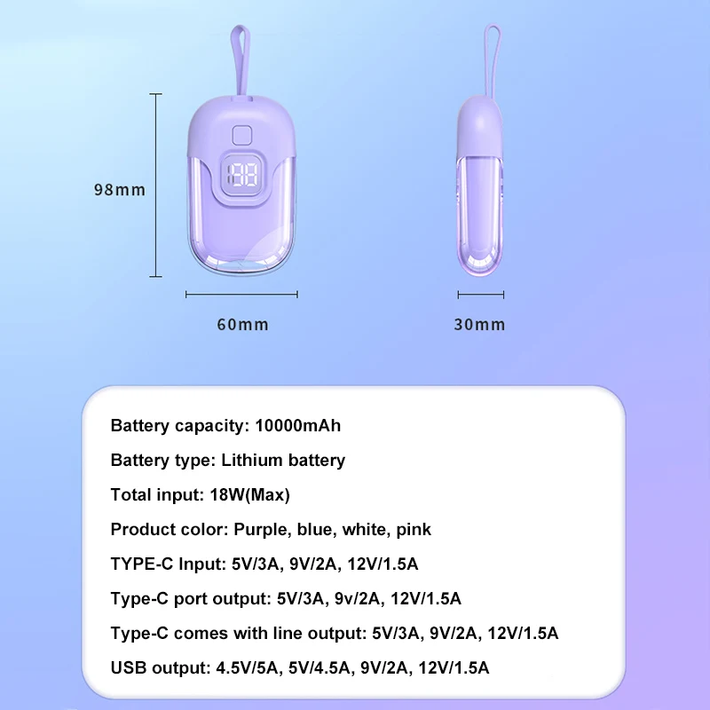 OEM New Mini 10000mAh Power Bank With Built-In Cable Portable Mobile Power Station Promotional Gift