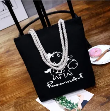 High quality new coming custom logo printing shopping tote shoulder bags beach handbag womens canvas bag rope handle