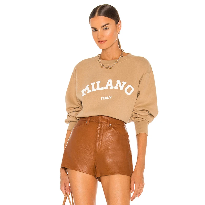 2023 Women Clothing Custom High Quality Drop Shoulder French Terry Plain Pullover Oversize Women Crewneck Sweatshirt Unisex