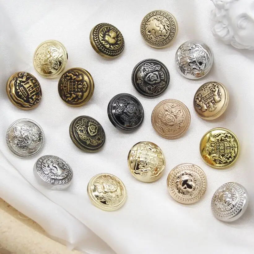 Free sample Fancy wholesale type Custom Logo Gold Embossed Dome metal Sewing Shank Buttons for