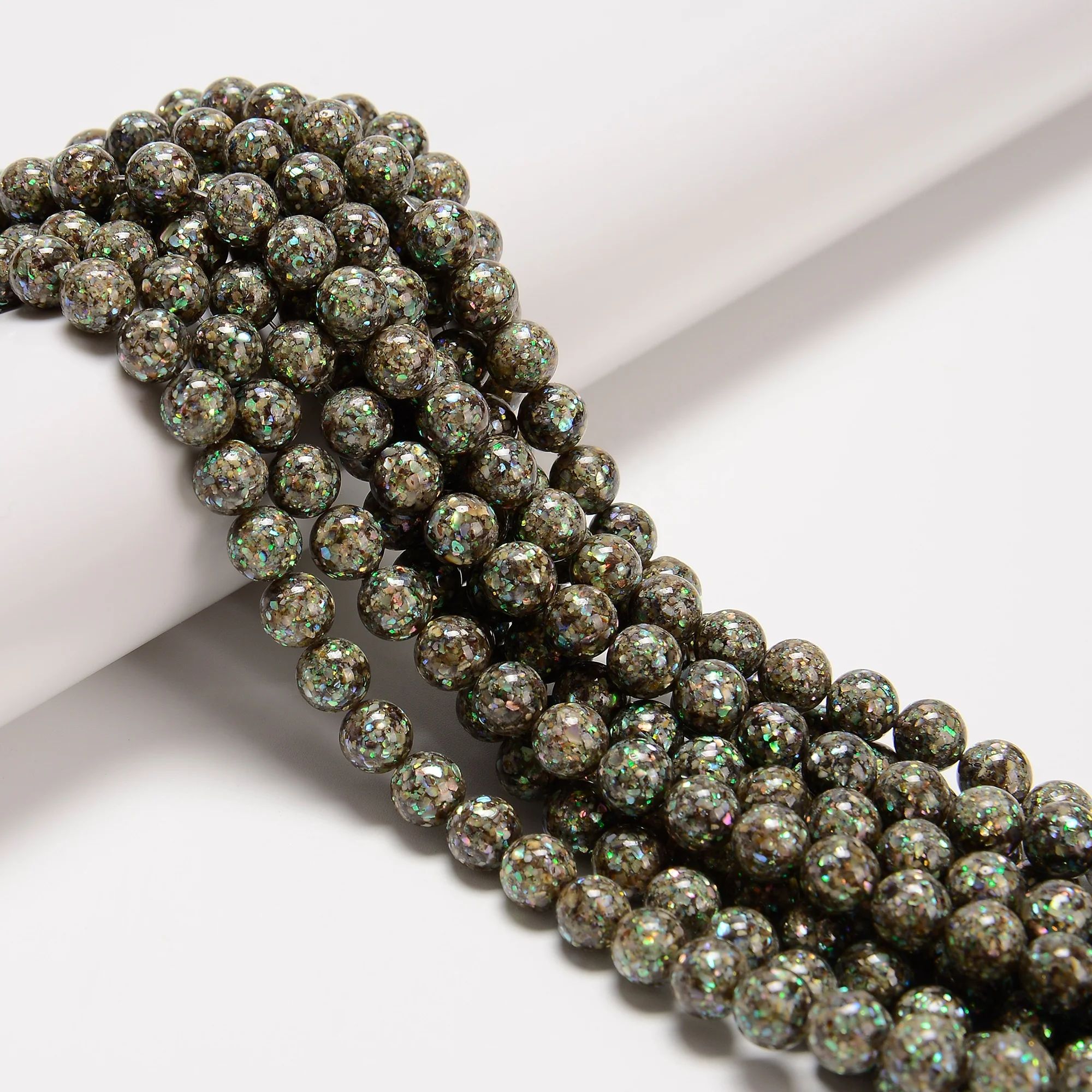 YMJ Natural Abalone Shell Bead Strand 6mm 8mm 10mm Seashell Mosaic Balls Charm Beads for Jewelry Making Bracelet