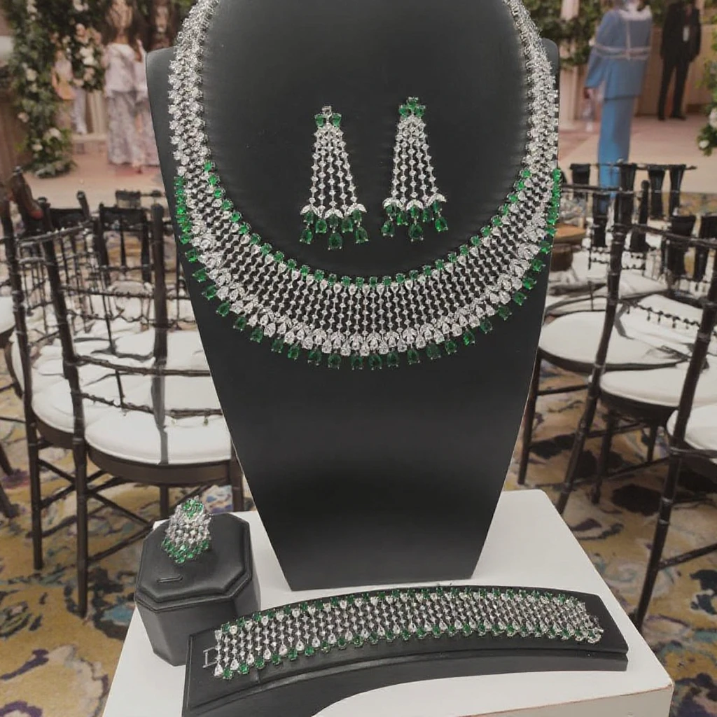 Wholesale India Dubai Gold Anniversary Jewelry Set Beautiful Bridal Wedding Necklace Women Necklace Emerald Jewelry Set