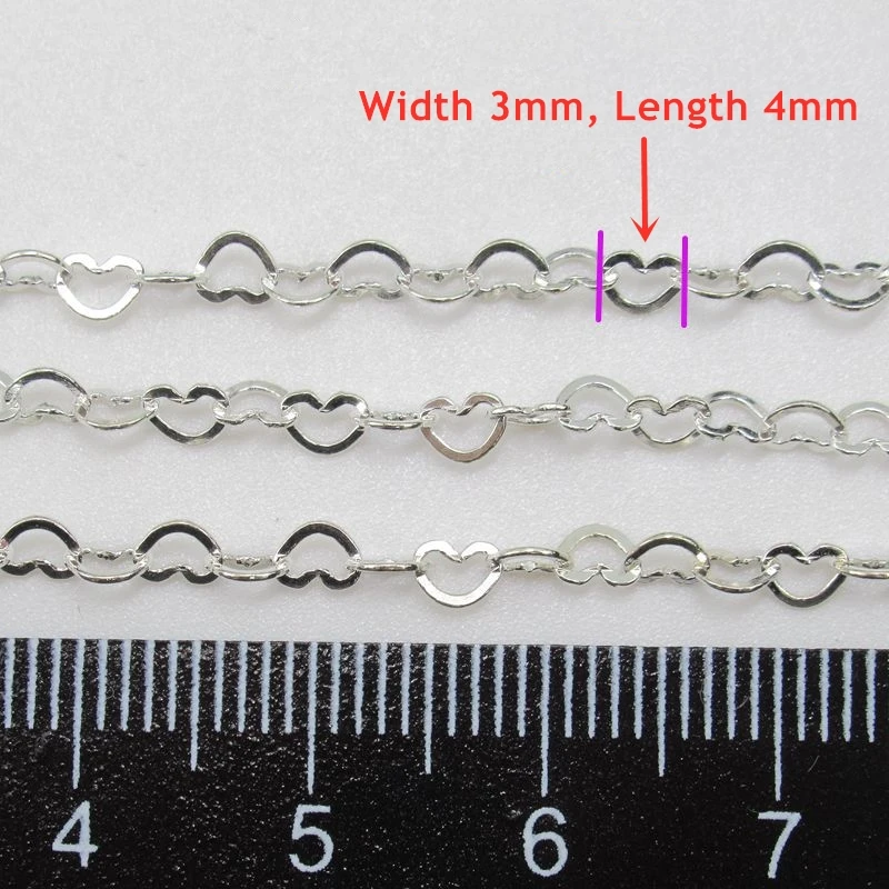 GP S925 silver Heart Chains Bulk for permanent Jewelry chains Making Bracelet Genuine 925 silver Chain wholesale