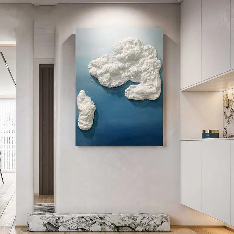Mural art decoration abstract blue sky oil painting canvas Hand oil painting three-dimensional white cloud canvas art
