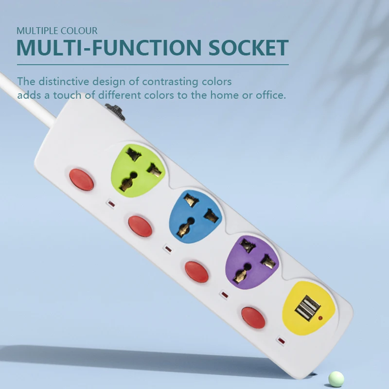 High Quality extension cord socket with USB colorful board 4way outlet Child  protection electrical power strip