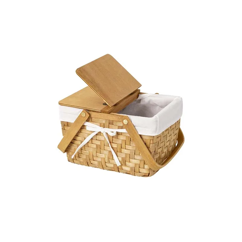 Wholesale picnic basket with folding handle, double flip cover, gift woven basket suitable for camping storage