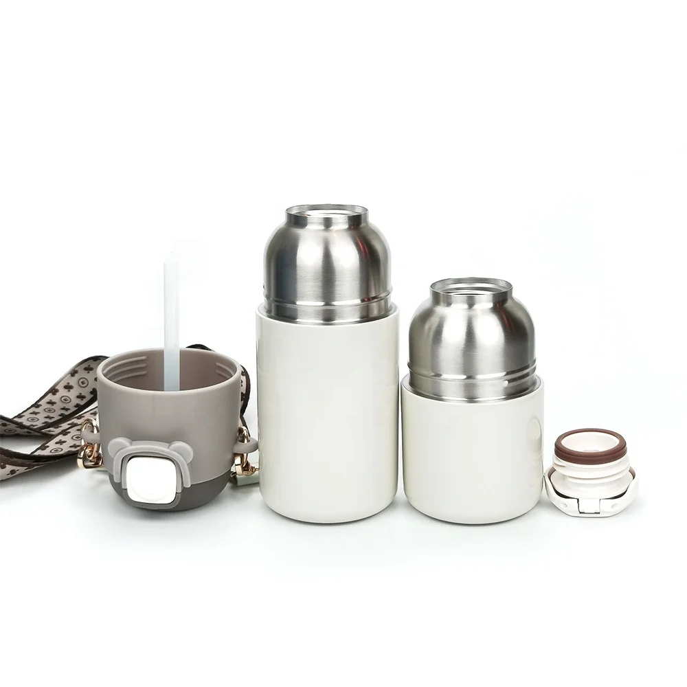 Factory Wholesale Cute 316 Stainless Steel Thermal Insulation Children Thermos Kid Travel Water Bottle with Two Lid&Rope
