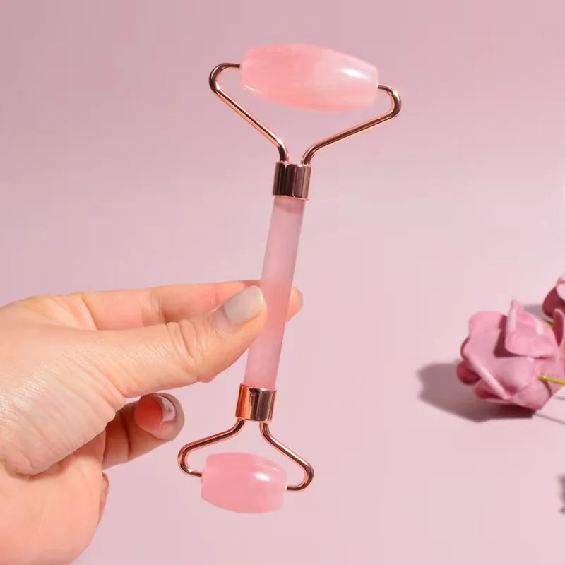 DIY New Product Anti-Aging gua sha facial tool Natural Jade guasha Stone Rose Pink Quartz Facial Jade Roller for Face