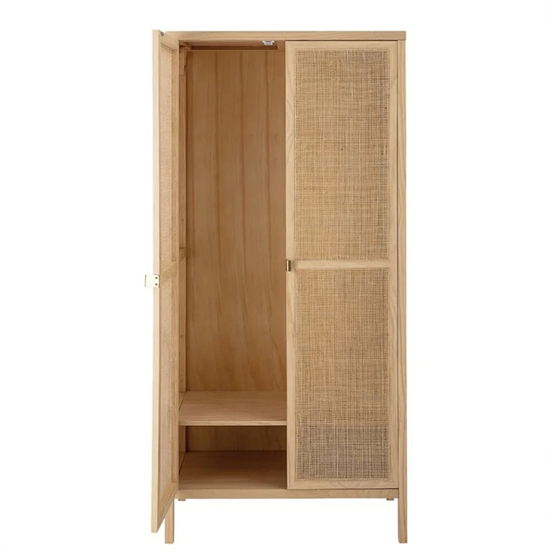 Nordic style simple natural rattan clothes organizer cane closet small modular clothes wardrobe cabinet for bedroom