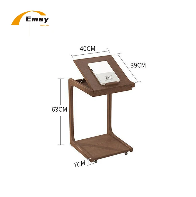 Modern Luxury Solid Wood C Shaped Sofa Side Coffee Table Corner Desk 3 Levels Adjustable Desktop With Wheels Laptop Desk