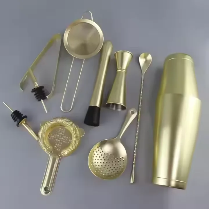 Factory Wholesale 11-piece Matte Gold Stainless Steel Cocktail Shaker set
