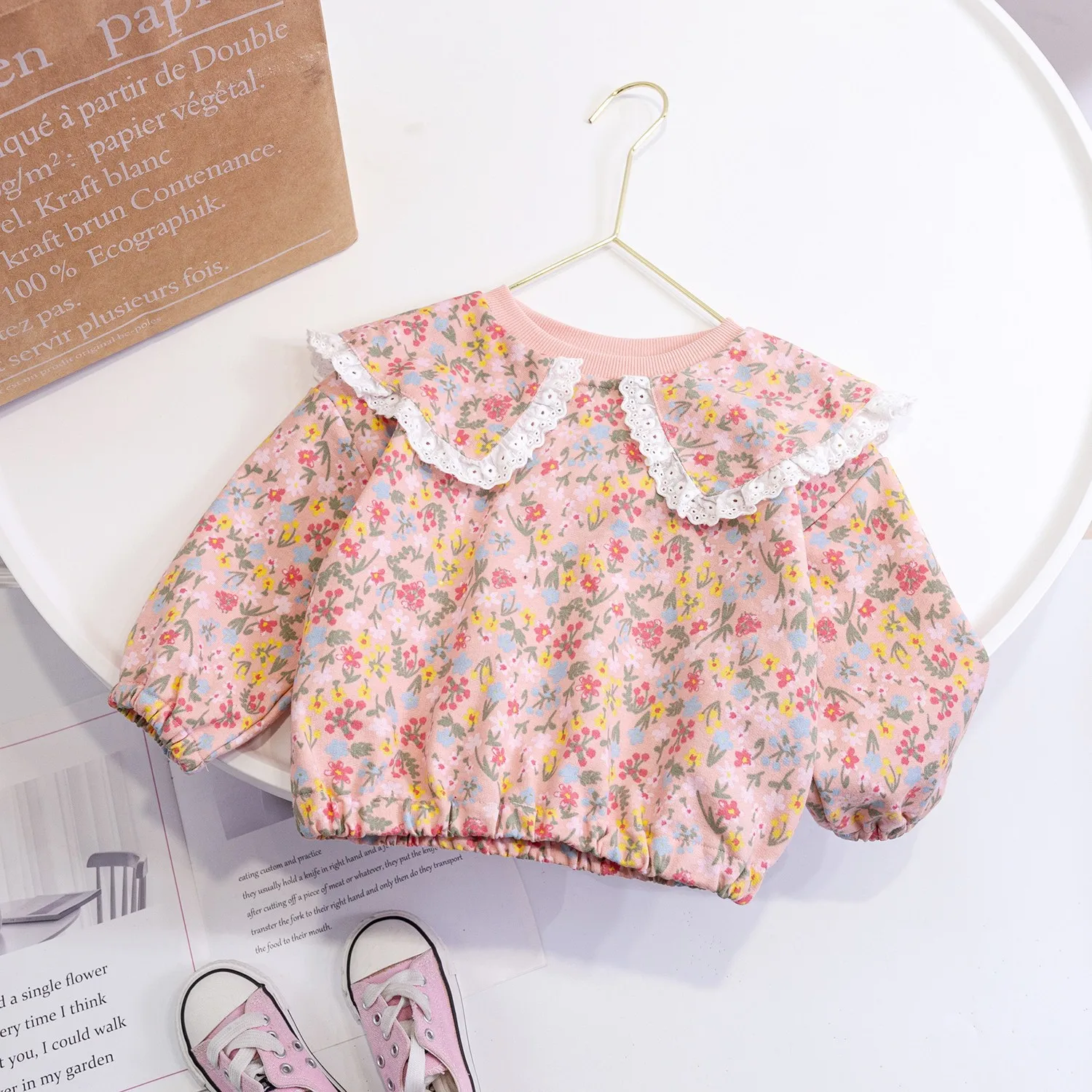 Korean Style Boutique Spring Autumn Kids Blouses Long Sleeve Flower Floral Print Princess  Baby Girl Shirt