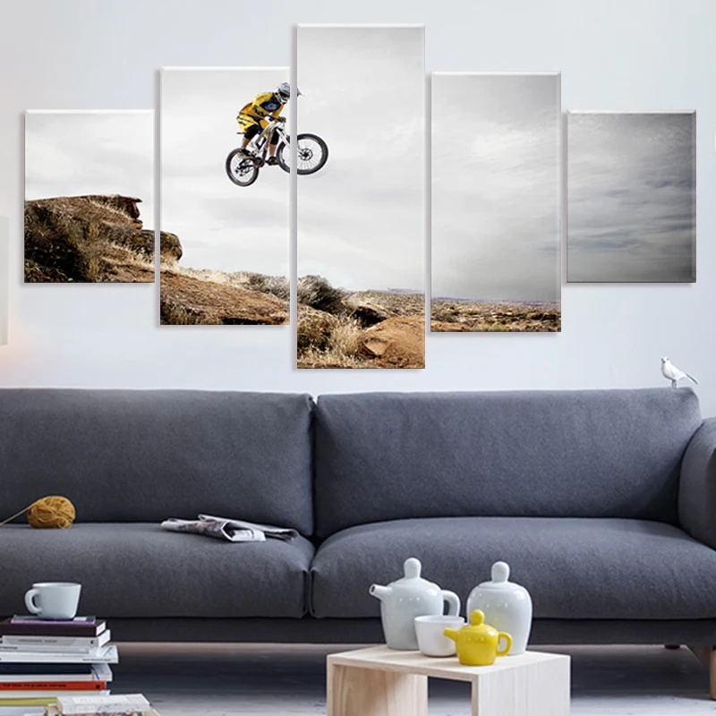 Home Decor Canvas Print Painting 5 Panel Bicycle Jump Mountain Picture Bike Sport Poster For Living Room Wall Art Decorative