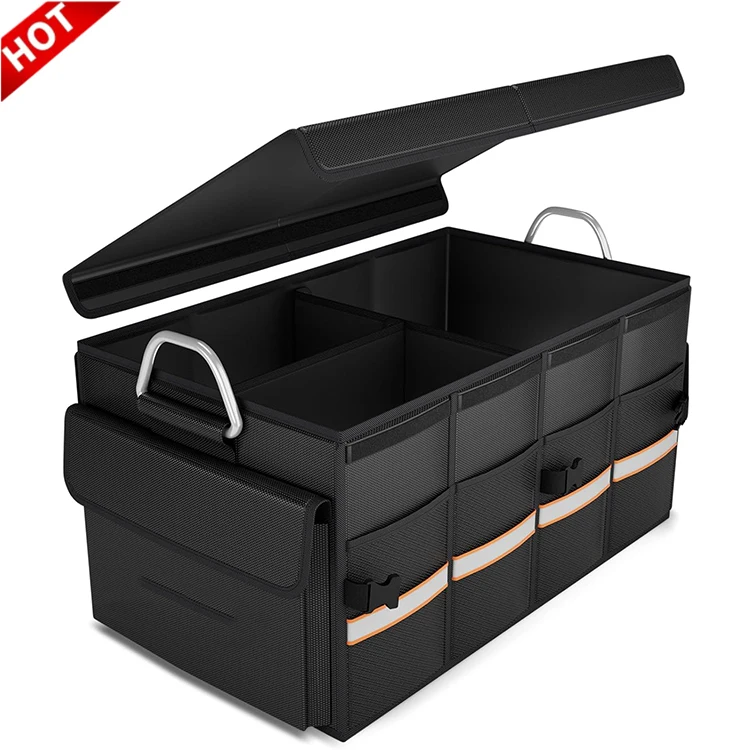 Multifunctional Waterproof 1680D Oxford Heavy Duty Collapsible Storage Box Car Trunk Organizer With Metal Handle