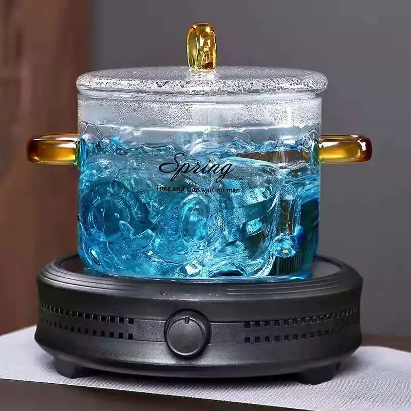 Горячая Распродажа термостойкая кастрюля 1600 мл из цветного стекла с двойными