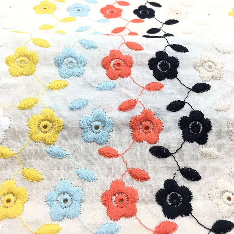 Wholesale Cheap Price White Voile Floral Embroidery Cotton Lace Fabric For Women Dress