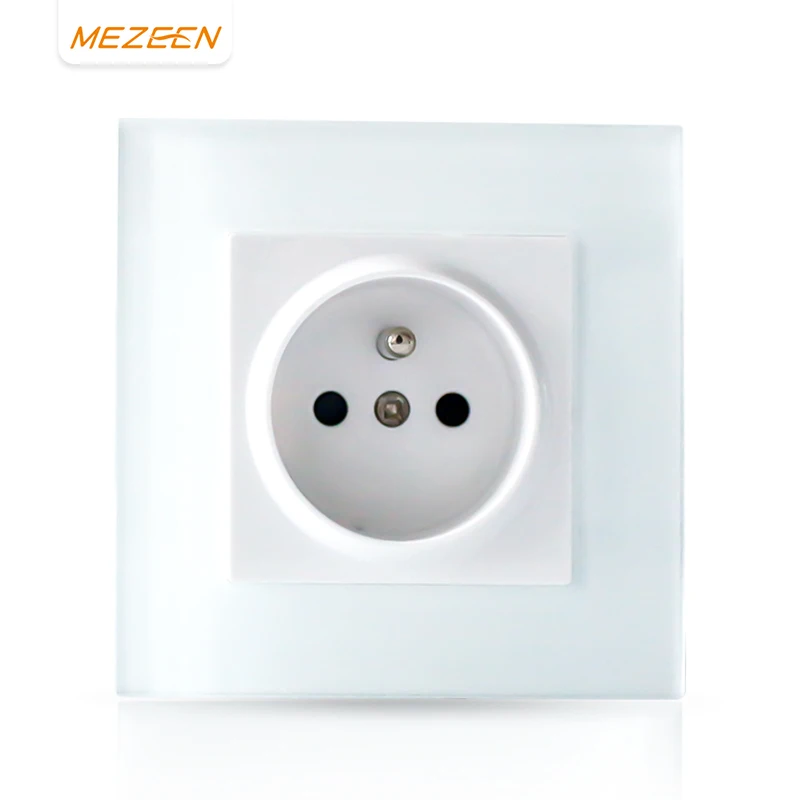White / Black EU Standard Luxury Tempering Glass Panel 16A Electrical Wall Switch Socket French Socket