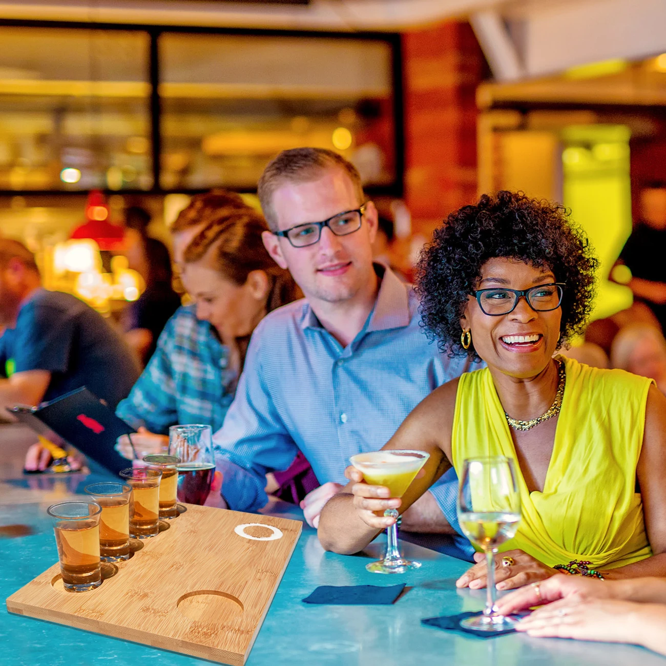 Personalized Engraved Tequila Flight Board Wine Liquor Shot Glass Holder Bar Serving Trays with Salt Rim for Family Party