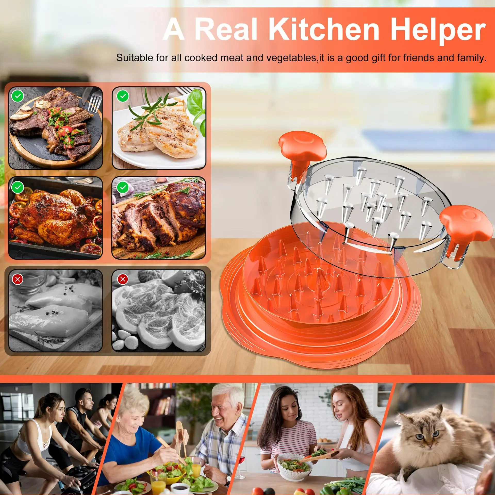 2024 Orange Chicken Shredder Large Chicken Breast Shredder Tool Twist with Brush&Fork, Visible Meat Shredder Machine for Kitchen