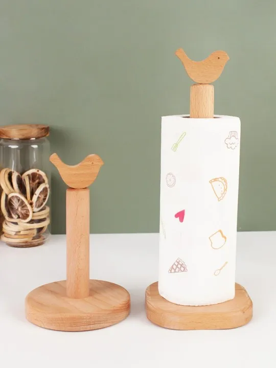 Modern Wooden Stick On Towel  Foil And Cling Wrap Tissue Napkin Standing Weighted Bottom Non Slip Flower Cat Dog Paper Holder