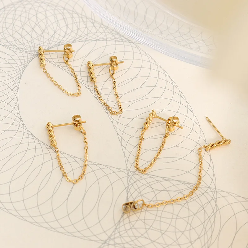 Affordable Pendientes Luxury Fashion Irregular Earrings  Stainless Steel Jewelry 18K Gold Plated Gold Tassel Chain Earrings